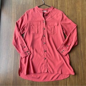 Soft Surroundings 100% Silk Rust Orange button Tunic Top Blouse Petite Small PS